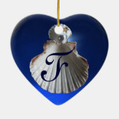 KINGFISHER, SEASHELLS BLUE SAPPHIRE HEART MONOGRAM KERAMISCH ORNAMENT (Achterkant)