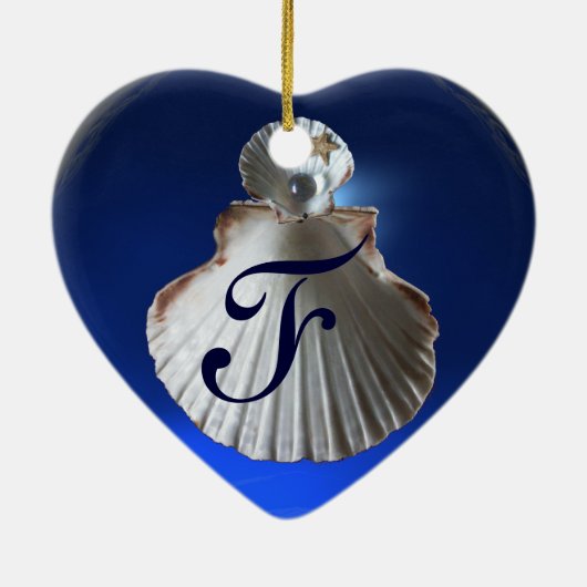 KINGFISHER, SEASHELLS BLUE SAPPHIRE HEART MONOGRAM KERAMISCH ORNAMENT (Achterkant)