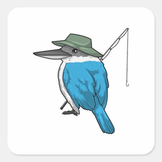 Kingfisher Vist Fisher Vissen rod Vierkante Sticker (Voorkant)