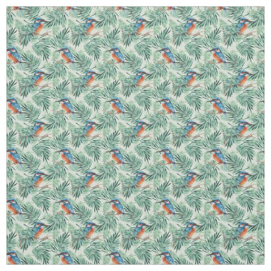 Kingfisher. Vogel en bladeren Stof (Swatch)