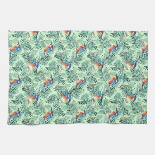 Kingfisher. Vogel en bladeren Theedoek (Horizontaal)
