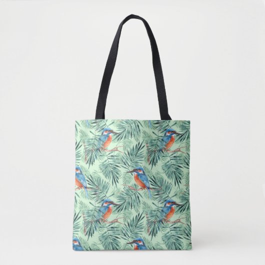 Kingfisher. Vogel en bladeren Tote Bag (Voorkant)