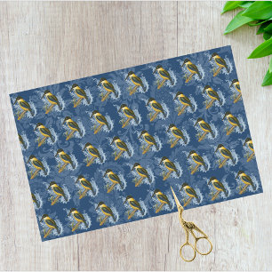 Kingfisher Vogel en  Blauw Damast Patroon Tissuepapier