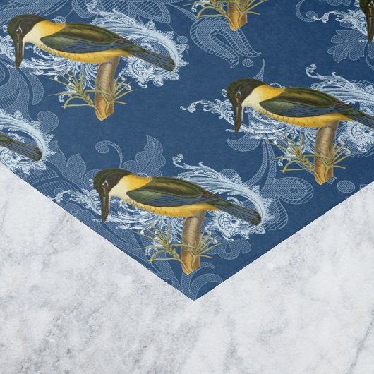 Kingfisher Vogel en  Blauw Damast Patroon Tissuepapier