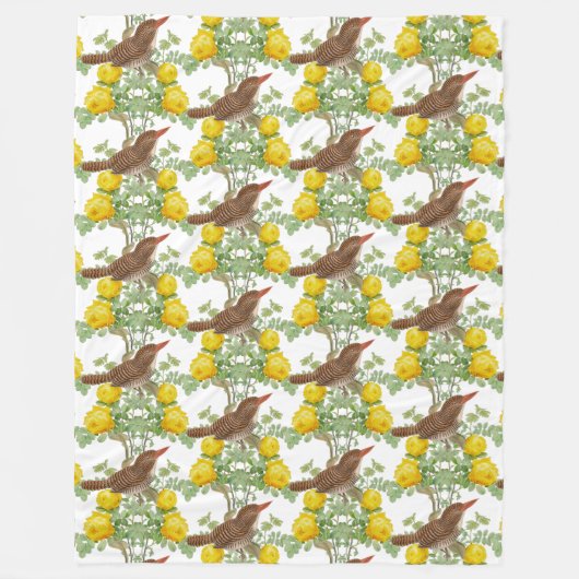 Kingfisher vogel en gele rozen wit fleece deken (Voorkant)