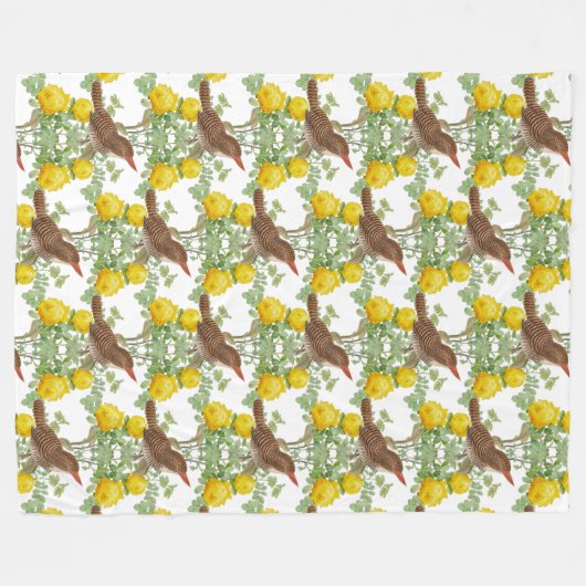 Kingfisher vogel en gele rozen wit fleece deken (Voorkant (Horizontaal))