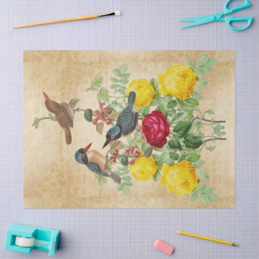  Kingfisher Vogel en Rozen Weefselpapier Tissuepapier (Craft)