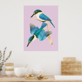 Kingfisher vogelroze Waterverf Poster (Keuken)