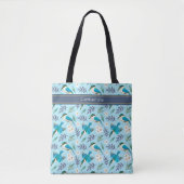 Kingfisher Vogels Bloemenmotief Blauw Naam Tas (Voorkant)