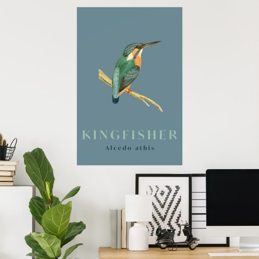 Kingfisher-vogelvintage-poster Poster (Thuiskantoor)