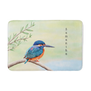 Kingfisher Waterverf Blue Oranje Bird Badmat