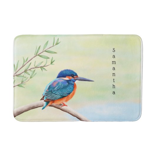 Kingfisher Waterverf Blue Oranje Bird Badmat (Voorkant)
