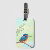 Kingfisher Waterverf Blue Oranje Bird Bagagelabel (Voorkant (verticaal))
