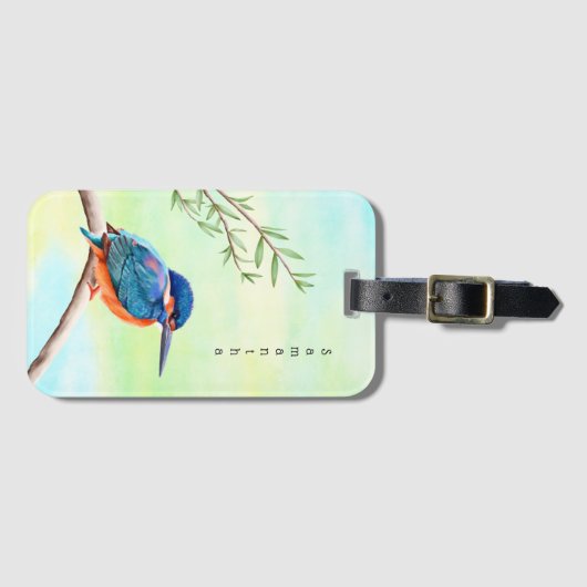 Kingfisher Waterverf Blue Oranje Bird Bagagelabel (Voorkant (horizontaal))