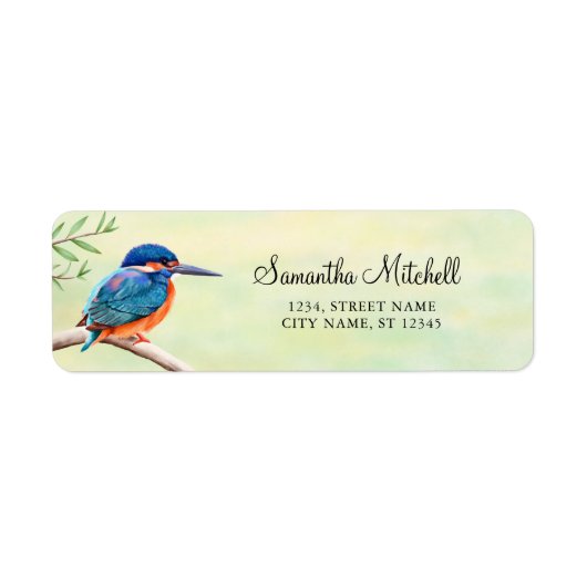 Kingfisher Waterverf Blue Oranje Bird Etiket (Voorkant)