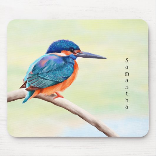 Kingfisher Waterverf Blue Oranje Bird Muismat (Voorkant)