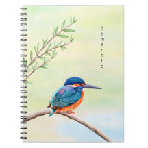 Kingfisher Waterverf Blue Oranje Bird Small