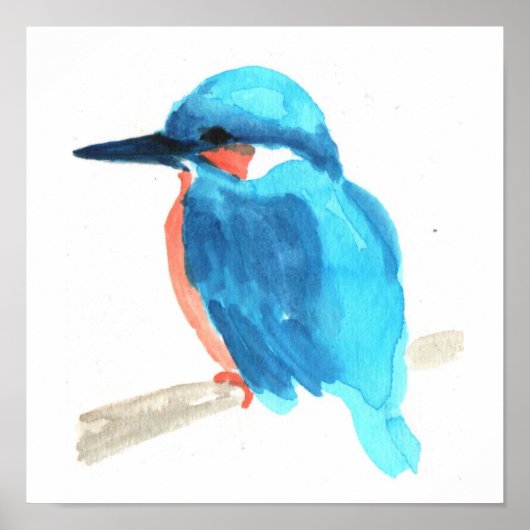 Kingfisher waterverf schildervierkant poster (Voorkant)
