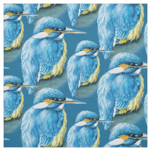 Kingfisher waterverf vogelkunst blauw weefsel stof (Swatch)