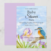  Kingfisher with Purple Irises Baby Shower Kaart (Voorkant / Achterkant)