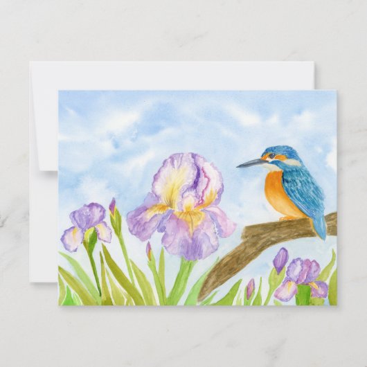 Kingfisher with Purple Irises Personalized Notitiekaartje (Voorkant)