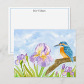 Kingfisher with Purple Irises Personalized Notitiekaartje (Voorkant / Achterkant)