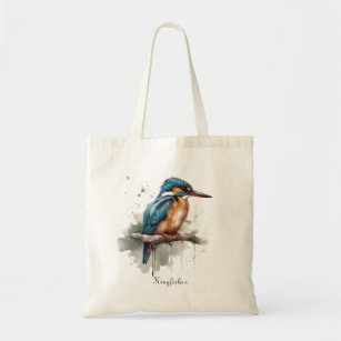 Kingfisher zit op een tak in waterkleur tote bag