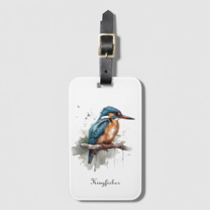 Kingfisher zittend op een tak in waterverf bagagelabel