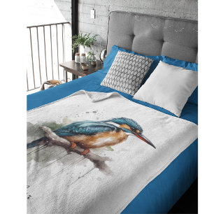 Kingfisher zittend op een tak in waterverf fleece deken
