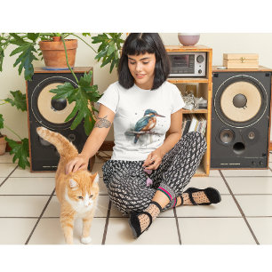 Kingfisher zittend op een tak in waterverf t-shirt