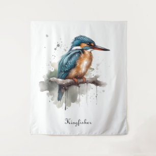 Kingfisher zittend op een tak in waterverf wandkleed
