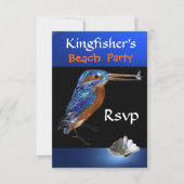 KINGFISHERS BEACH PARTIJ Rsvp, zwart, blauw RSVP Kaartje (Voorkant)