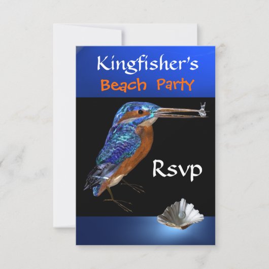 KINGFISHERS BEACH PARTIJ Rsvp, zwart, blauw RSVP Kaartje (Voorkant)