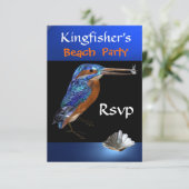 KINGFISHERS BEACH PARTIJ Rsvp, zwart, blauw RSVP Kaartje (Staand voorkant)