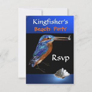 KINGFISHERS BEACH PARTIJ Rsvp, zwart, blauw RSVP Kaartje