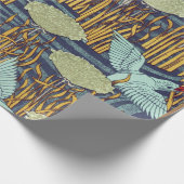 KINGFISHERS EN BLOEMENDE RUSH Art Nouveau Floral Cadeaupapier (Hoek)