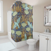 KINGFISHERS EN BLOEMENDE RUSH Art Nouveau Floral Douchegordijn (In situ)