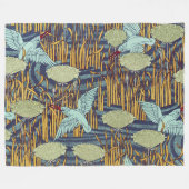 KINGFISHERS EN BLOEMENDE RUSH Art Nouveau Floral Fleece Deken (Voorkant (Horizontaal))