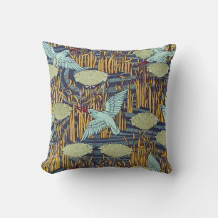 KINGFISHERS EN BLOEMENDE RUSH Art Nouveau Floral Kussen