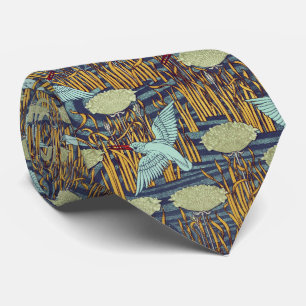 KINGFISHERS EN BLOEMENDE RUSH Art Nouveau Floral Stropdas