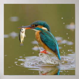 Kingfisher's succes - Vogel met verse visvangst Poster