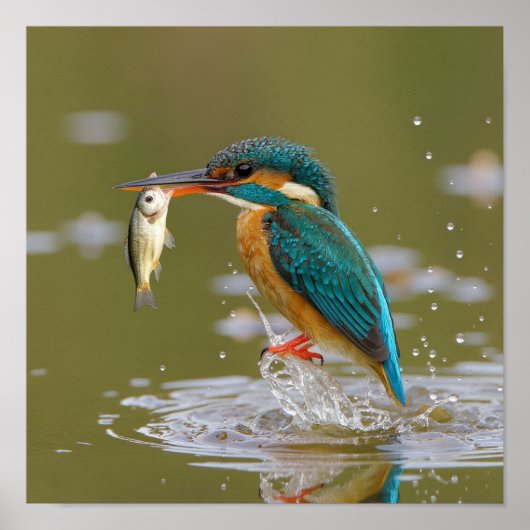 Kingfisher's succes - Vogel met verse visvangst Poster (Voorkant)