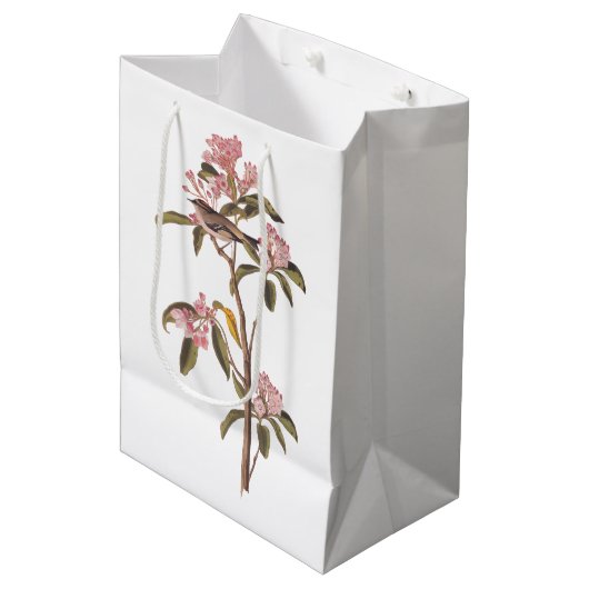 Kinglet Bird van Audubon op Roze Calico Medium Cadeauzakje (Voorkant Gekanteld)