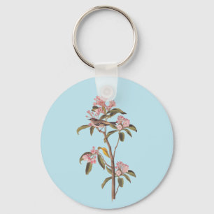 Kinglet Bird van Audubon op Roze Calico Sleutelhanger