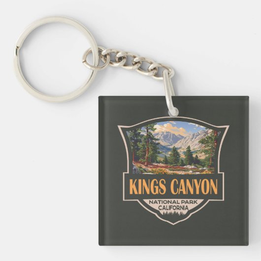 Kings Canyon National Park Illustratie Retro Art Sleutelhanger (Voorkant)