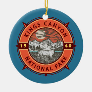 Kings Canyon National Park Mule Deer Retro Compass Keramisch Ornament