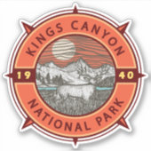 Kings Canyon National Park Mule Deer Retro Compass Sticker (Voorkant)