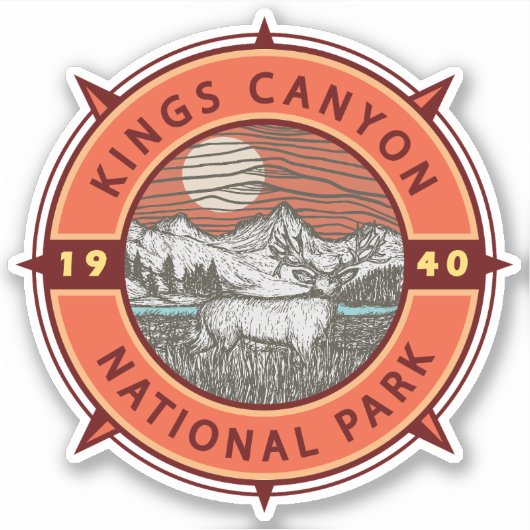 Kings Canyon National Park Mule Deer Retro Compass Sticker (Voorkant)