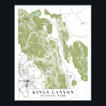 Kings Canyon National Park Retro Street Map Poster<br><div class="desc">Kings Canyon National Park Retro Street Map</div>