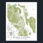 Kings Canyon National Park Retro Street Map Poster<br><div class="desc">Kings Canyon National Park Retro Street Map</div>